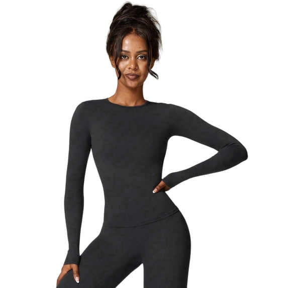 Feekit Women's 2-Piece Workout Set, Long Sleeve Backless Top & High Waist Athletic Pants, Quick-Dry Running & Yoga Tracksuit