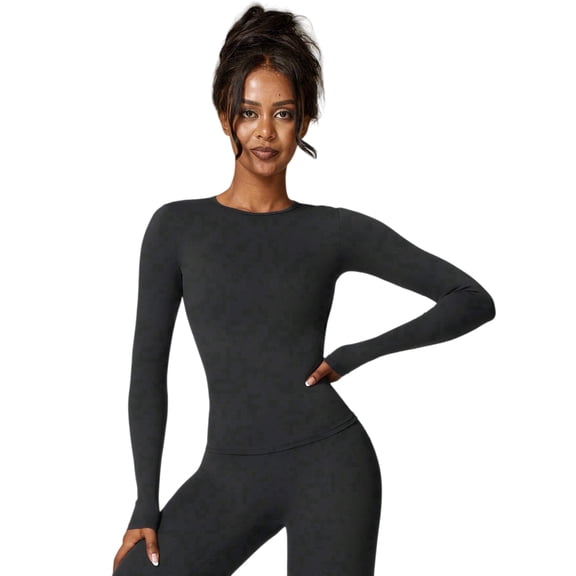 Feekit Women's 2-Piece Workout Set, Long Sleeve Backless Top & High Waist Athletic Pants, Quick-Dry Running & Yoga Tracksuit