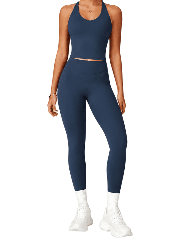 Women's 2-Piece Yoga Set, Built-In Bra Tank and High-Waist Leggings