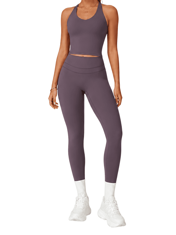 Women's 2-Piece Yoga Set, Built-In Bra Tank and High-Waist Leggings
