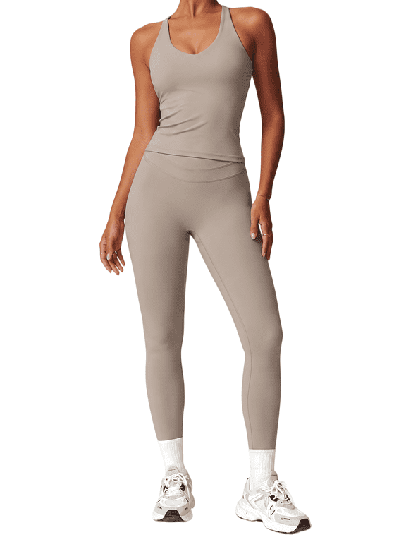 Women's 2-Piece Yoga Set, Built-In Bra Tank and High-Waist Leggings