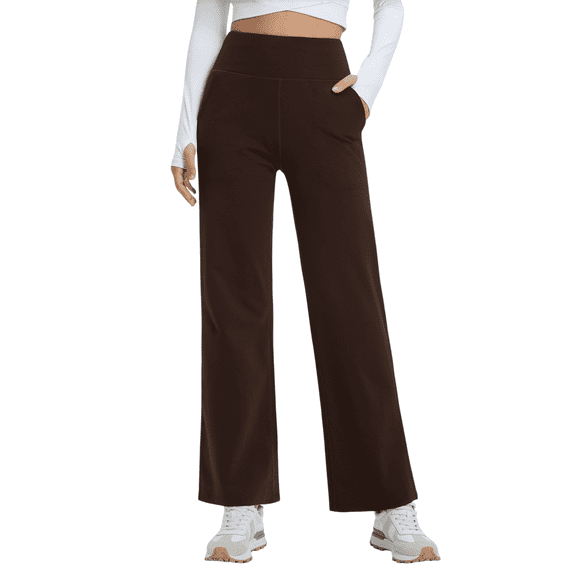 Feekit Women's Fleece Lined Wide Leg Yoga Pants, High Waisted Stretch Lounge Pants with 2 Deep Pockets