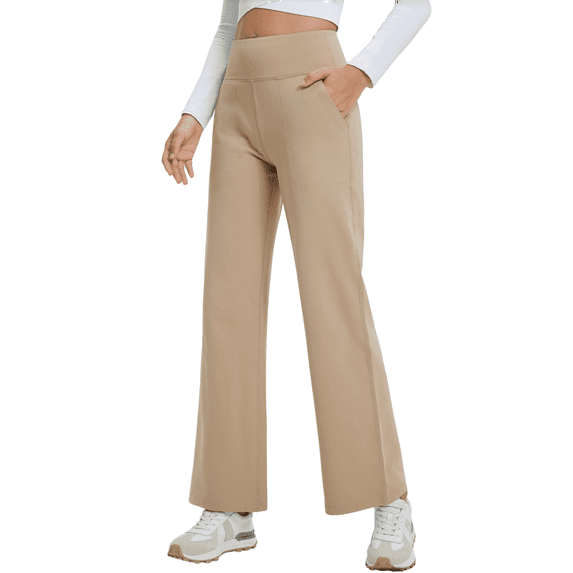 Feekit Women's Fleece Lined Wide Leg Yoga Pants, High Waisted Stretch Lounge Pants with 2 Deep Pockets