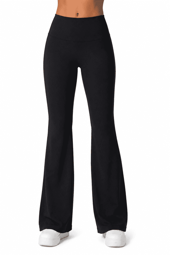 Women's High Waisted Flared Yoga Pants, High Stretch Asymmetrical Bootcut Leggings for Workout & Studio, Navy Blue