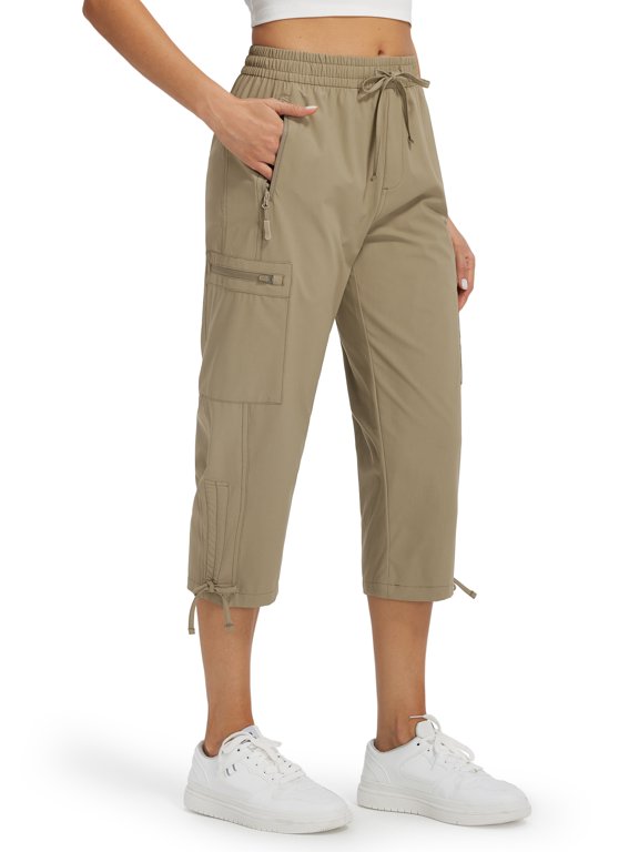 Women’s Hiking Capri Pants Quick Dry Cargo Cropped Pants Lightweight Stretch Outdoor Travel Pants with Zipper Pockets Summer Casual Athletic Wear