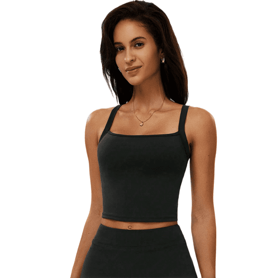 Feekit Women's Square Neck Workout Tank Top, Fitted Cropped Yoga Sports Top, Stretch Athletic Camisole for Running, Fitness, Lounge and Casual Wear