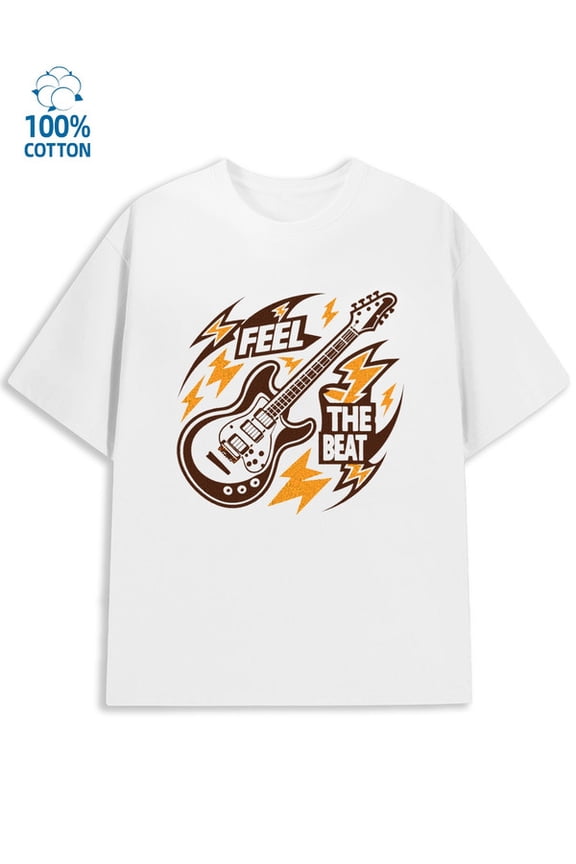 Feel The Beat mens music 180G 100% Cotton white vintage creatures Trendy Unisex Shirt Graphic Tee tshirts Funny Unisex Shirt Crewneck tshirts Funny Unisex Shirt Crewneck tshirts