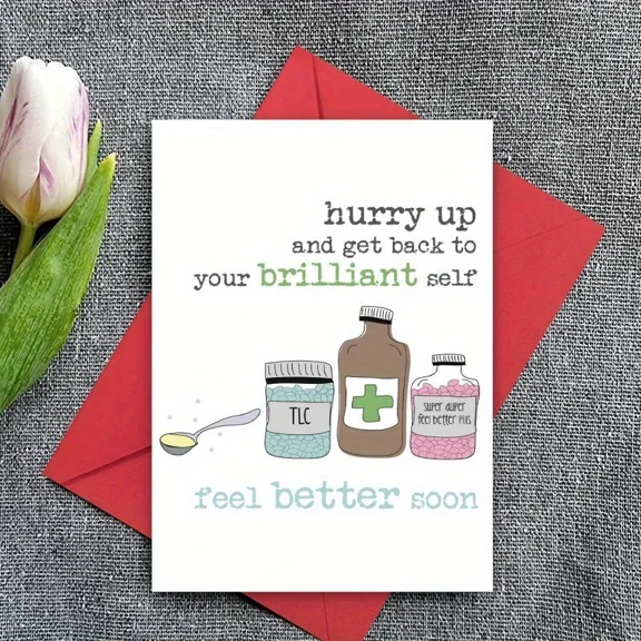 Feel Better Soon Card Humorous TLC Design for Quick Recovery Blank Inside with Red Envelope Perfect for Friends and Loved Ones