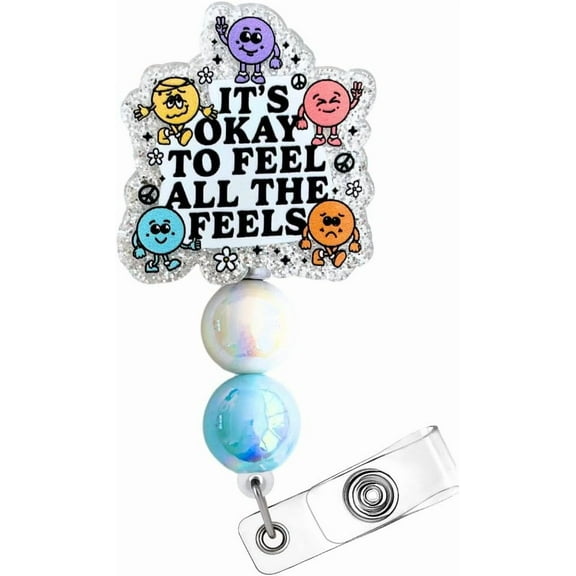 Feel All The Feel Badge Reel  Inspirational Mental Health ID Holder for Nurses, Teachers, Social Worker Gifts, & Professionals  Cute Nurse Badge Clip for Work & Daily Motivation