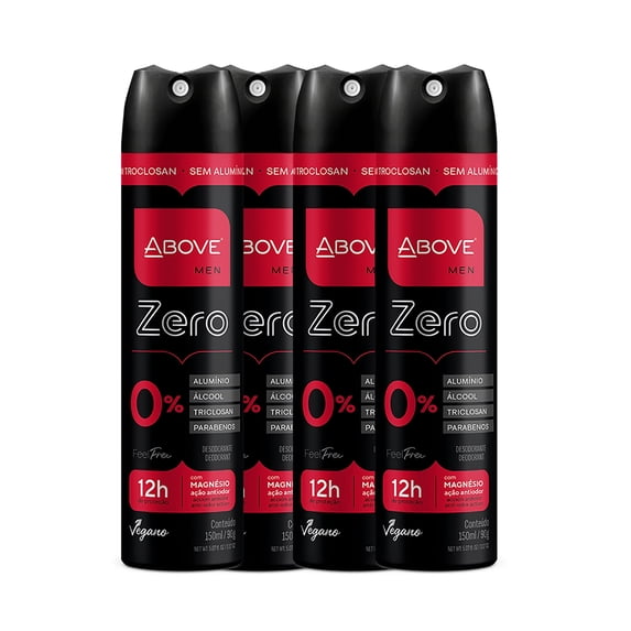 ABOVE Feel Free Zero - 12 Hours Deodorant Set -Dry Spray for Men - Sensual and Floriental Fragrance -Protects Against Sweat and Body Odor - Offers Instant Freshness - Stain Free Application - 4 pc Set