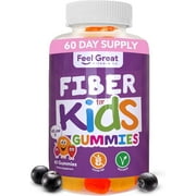 Feel Great Fiber Gummies for Kids Digestive Support | Constipation Relief for Kids | Fruity Flavored Chewable Kids Fiber Gummies | Vegetarian Supplements | 60 Day Supply