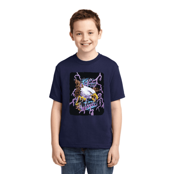 Feel the Wind Retro Heavy Metal Bald Eagles Animal Lover Boys Graphic Youth T-Shirt
