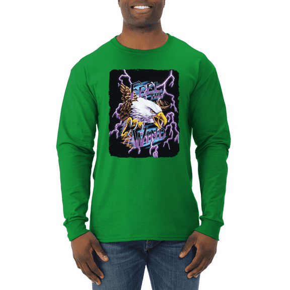 Feel the Wind Retro Heavy Metal Bald Eagles Animal Lover Mens Long Sleeve Shirt