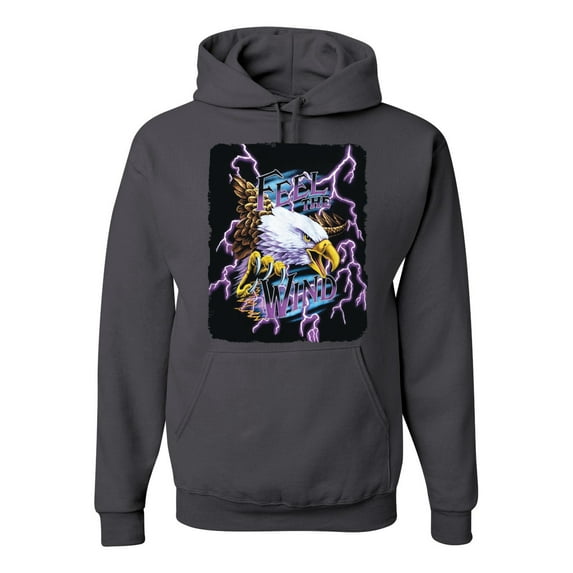 Feel the Wind Retro Heavy Metal Bald Eagles Fashion Graphic Hoodie Sweatshirt, Charcoal, Large