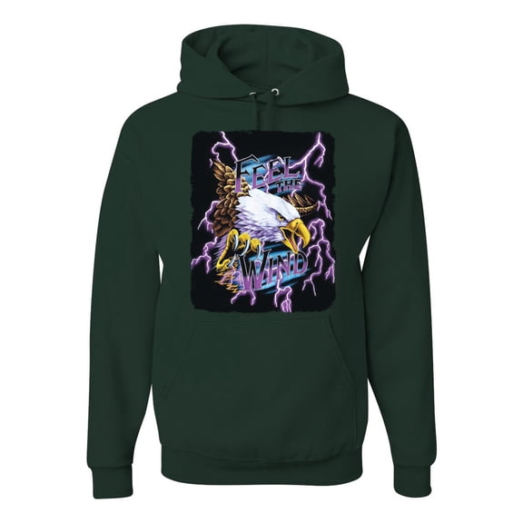 Feel the Wind Retro Heavy Metal Bald Eagles Fashion Graphic Hoodie Sweatshirt, Forest Green, Large