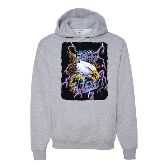 Feel the Wind Retro Heavy Metal Bald Eagles Fashion Graphic Hoodie Sweatshirt, Heather Grey, Large