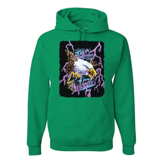 Feel the Wind Retro Heavy Metal Bald Eagles Fashion Graphic Hoodie Sweatshirt, Kelly, Large