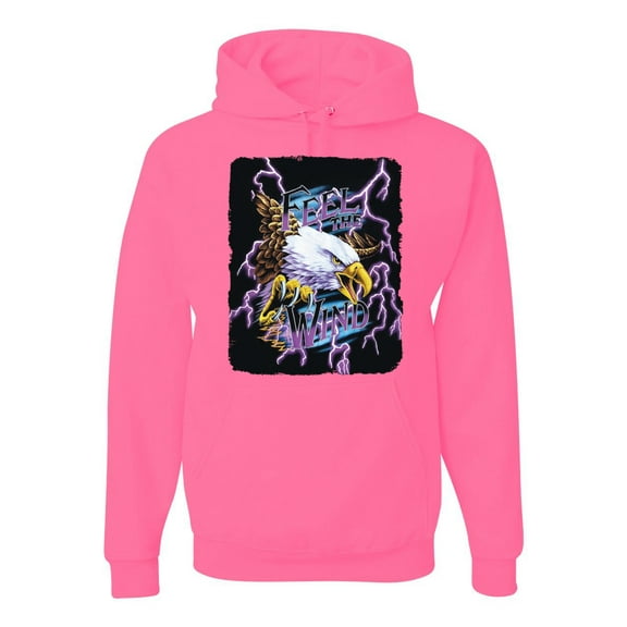Feel the Wind Retro Heavy Metal Bald Eagles Fashion Graphic Hoodie Sweatshirt, Neon Pink, Small