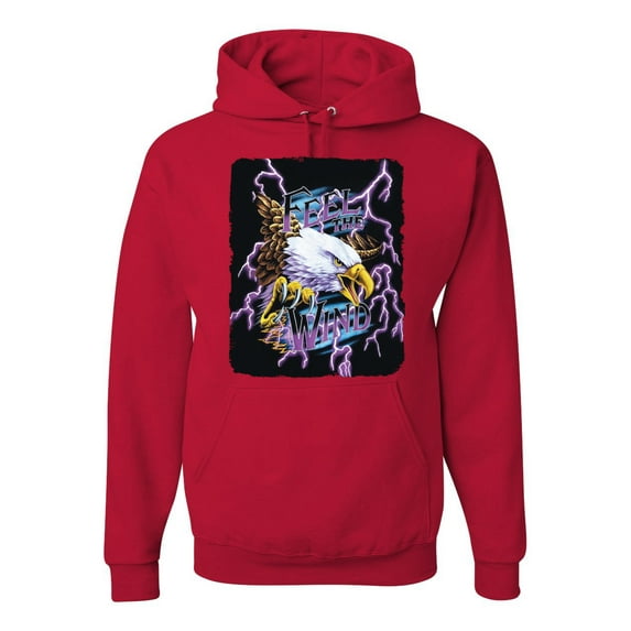 Feel the Wind Retro Heavy Metal Bald Eagles Fashion Graphic Hoodie Sweatshirt, Red, X-Large