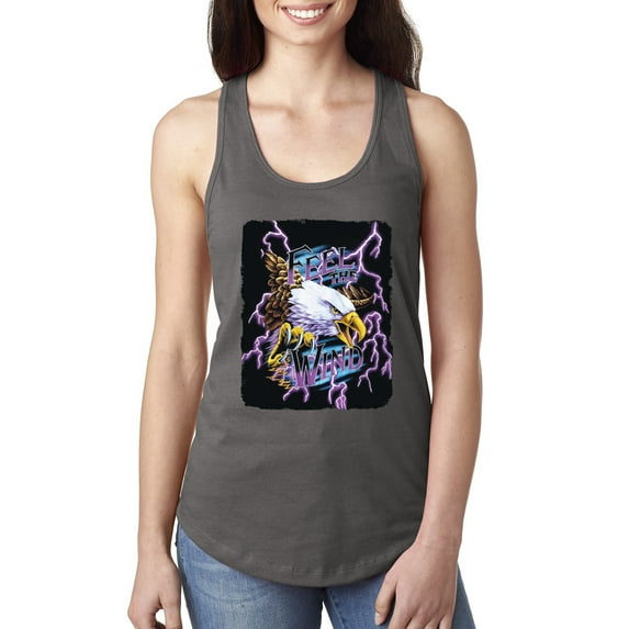 Feel the Wind Retro Heavy Metal Bald Eagles Fashion Ladies Racerback Tank Top, Dark Grey, Medium