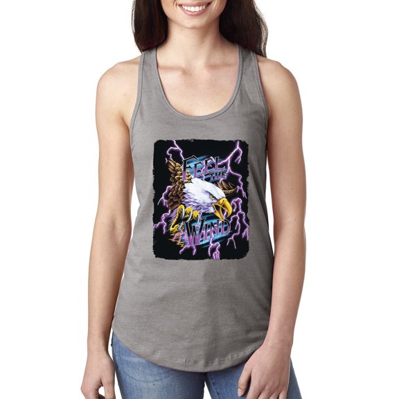 Feel the Wind Retro Heavy Metal Bald Eagles Fashion Ladies Racerback Tank Top, Heather Grey, X-Large