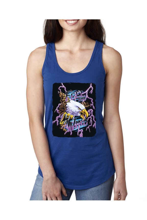 Feel the Wind Retro Heavy Metal Bald Eagles Fashion Ladies Racerback Tank Top, Royal, Medium