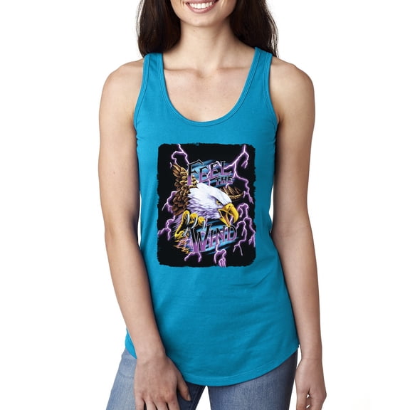 Feel the Wind Retro Heavy Metal Bald Eagles Fashion Ladies Racerback Tank Top, Turquoise, X-Large