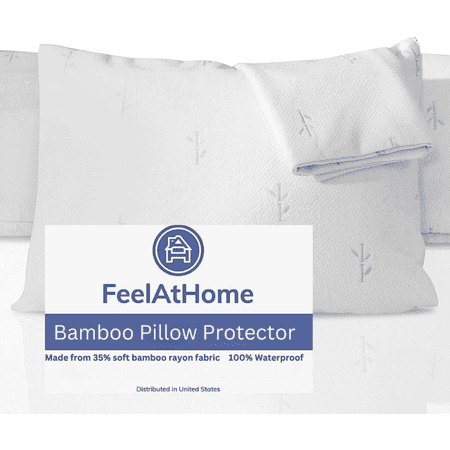 FeelAtHome Pillow Protector and Zippered Pillow Covers for Comfort, Queen, White, 2 Pk