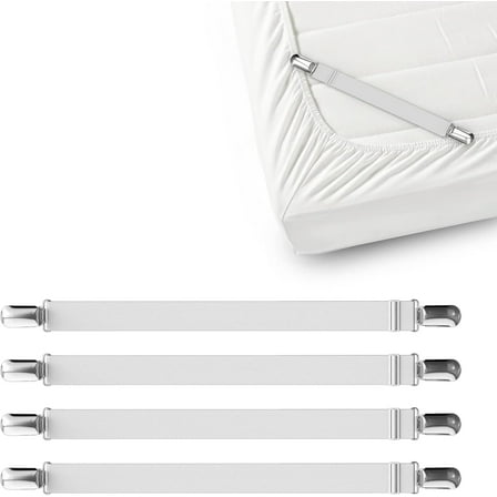 FeelAtHome Bed Sheet Clips, Secure Hold Elastic Bands with Adjustable Metal Clasps, 4 Pack
