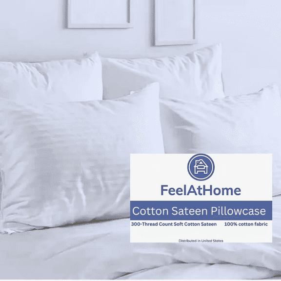 FeelAtHome Pillow Protector Zippered Pillow Covers for Comfort & Protection, Queen, White, 2 pk