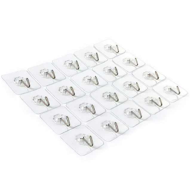 FeelGlad 20pcs Heavy Duty Adhesive Wall Hooks Removable Transparent