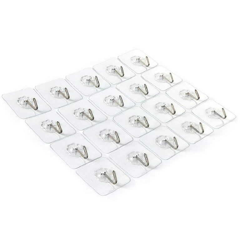 Feelglad 20pcs Heavy Duty Adhesive Wall Hooks Removable Transparent Sticky Wall Hangers Waterproof Reusable Wall Hook for Bathroom and Kitchen