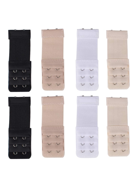 8Pcs Women's Soft Comfortable Elastic Bra Extenders Bra Extension Strap 2 Hook 3 Row Ladys Bra Extender Bra Band, 3.9"x1.3"(Black, White, Beige, Light Beige)