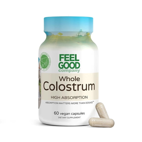FeelGood Company Bovine Colostrum Capsules - Gut Health & Immune Support - 2000mg 2g Daily Serving - Ethically Sourced Within First 24 Hours - Natures Potent Superfood - 60 Capsules