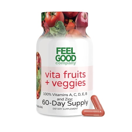 FeelGood Company Vita Fruits and Veggies Capsules - 25 Superfood Ingredients, Fruit and Vegetable Multivitamin, 60 Count - For men and women - Vitamins A, C, D, E, B and Zinc