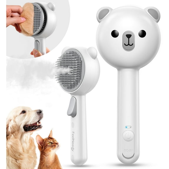 FeelNeedy 3 in 1 Cat Brush, Cat Steam Brush for Shedding & Grooming Tool, Self-Cleaning Slicker Brush for Indoor Cats, Pet Hair Removal Comb with Release Button for Long Short Haired Cats Dogs