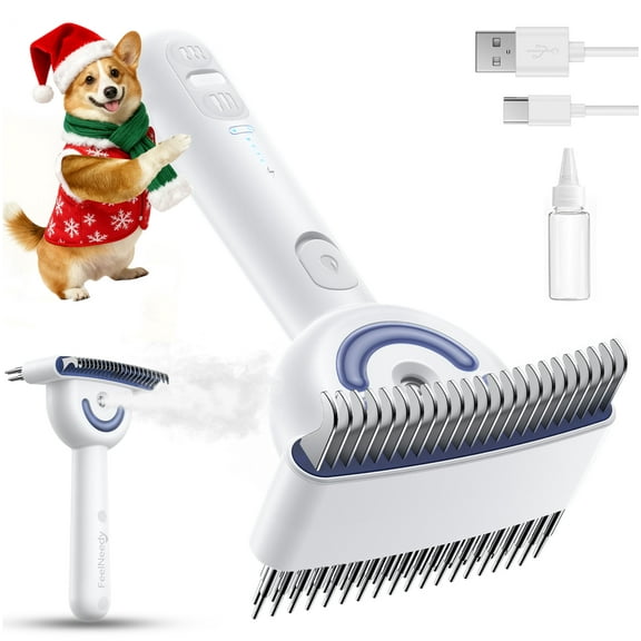 FeelNeedy 3 in 1 Dog Steam Brush for Shedding, Deshedding Undercoat Rake for Dogs, Cats, Double-Sided Dematting Comb, Pet Grooming Brush for Loose Hair and Tangles Removal