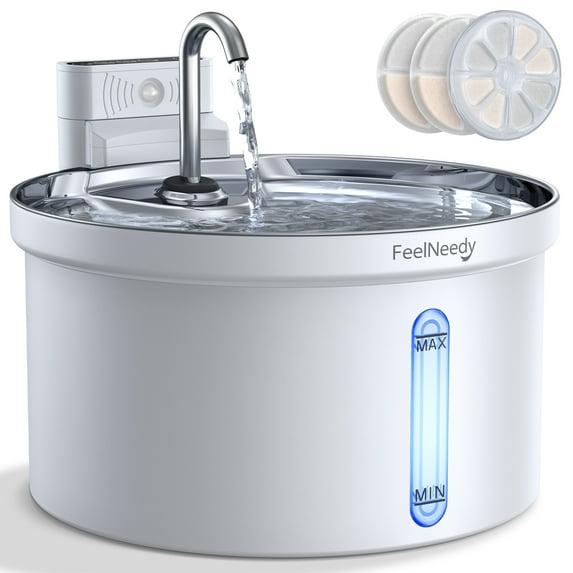FeelNeedy Cat Water Fountain Stainless Steel, 118oz/3.5L Wireless Pet Fountain, Battery Operated Cat Fountain, Automatic Water Dispenser with 3 Filters for Cats and Dogs