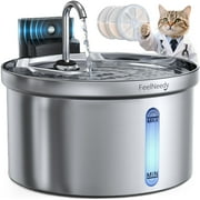 FeelNeedy Cat Water Fountain Stainless Steel, 118oz/3.5L Wireless Pet Fountain, Battery Operated Cat Fountain, Automatic Water Dispenser with 3 Filters for Cats and Dogs