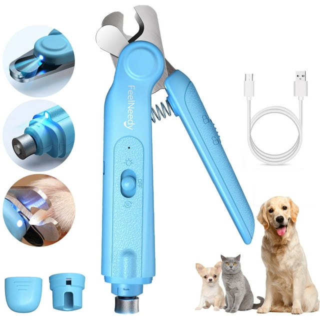 FeelNeedy Dog Nail Grinder with LED Light, 2 in 1 Rechargeable Pet Nail