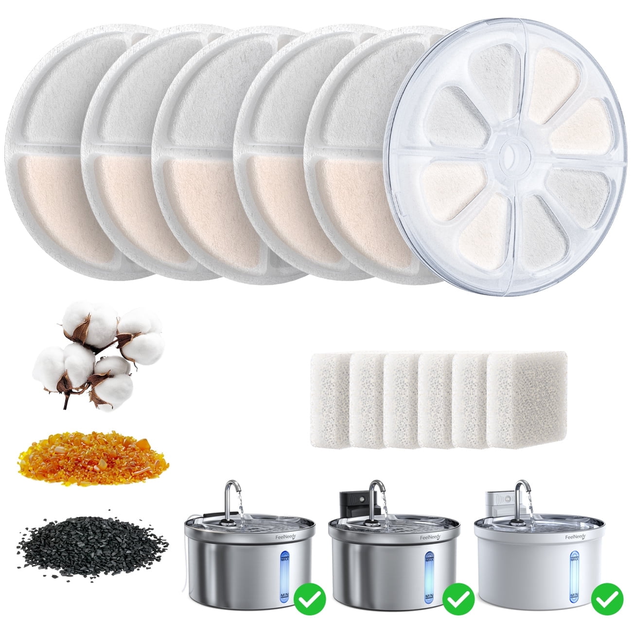 FeelNeedy FN-W08L Battery Operated Cat Water Fountain Replacement Filters, 6 Pack