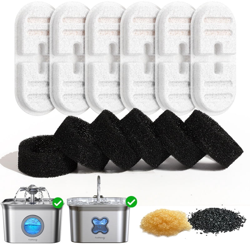 FeelNeedy FN-W22 Stainless Steel Pet Cat Water Fountain Replacement Filters, 6 Pack