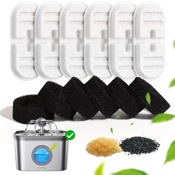 FeelNeedy FN-W22 Stainless Steel Pet Cat Water Fountain Replacement Filters, 6 Pack