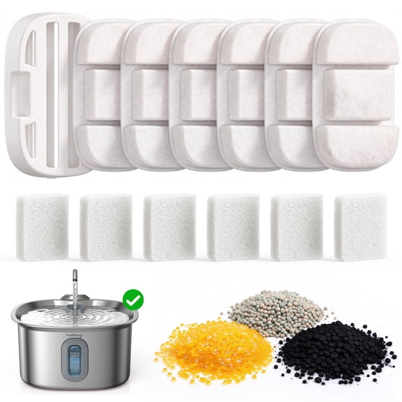 FeelNeedy FN-W31S Stainless Steel Pet Cat Water Fountain Replacement Filters, 6 Pack