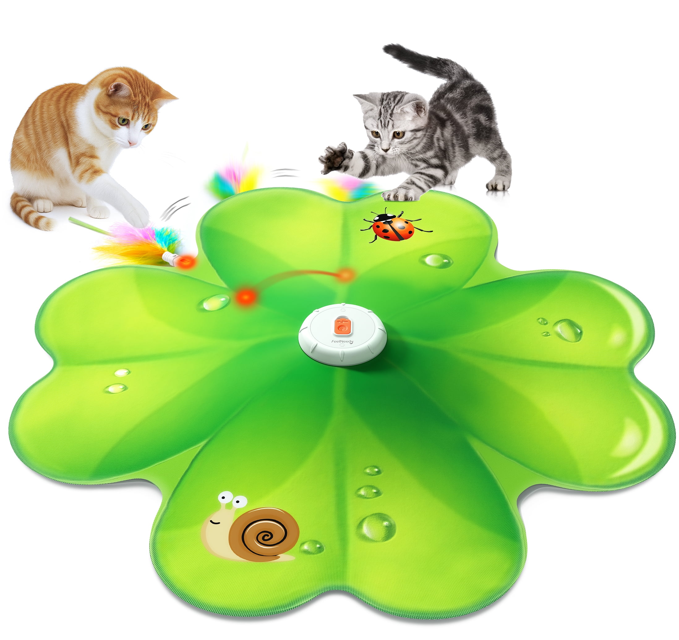 FeelNeedy 2 in 1 Interactive Cat Toys for Indoor Cats, Automatic Rechargeable Hide and Seek Cat Toy with Moving Concealed Feathers and Red Dot for Cats and Kittens Self Playing