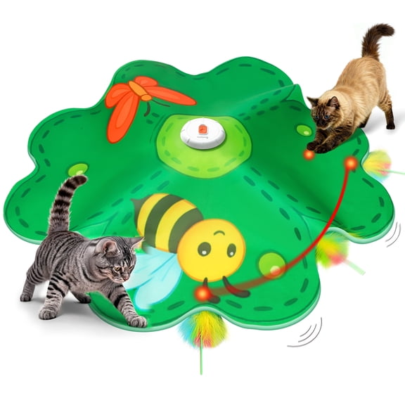 FeelNeedy Interactive Cat Toys for Indoor Cats, Automatic Rechargeable Hide and Seek Cat Toy with Moving Concealed Feathers and Red Dot for Cats and Kittens Self Playing