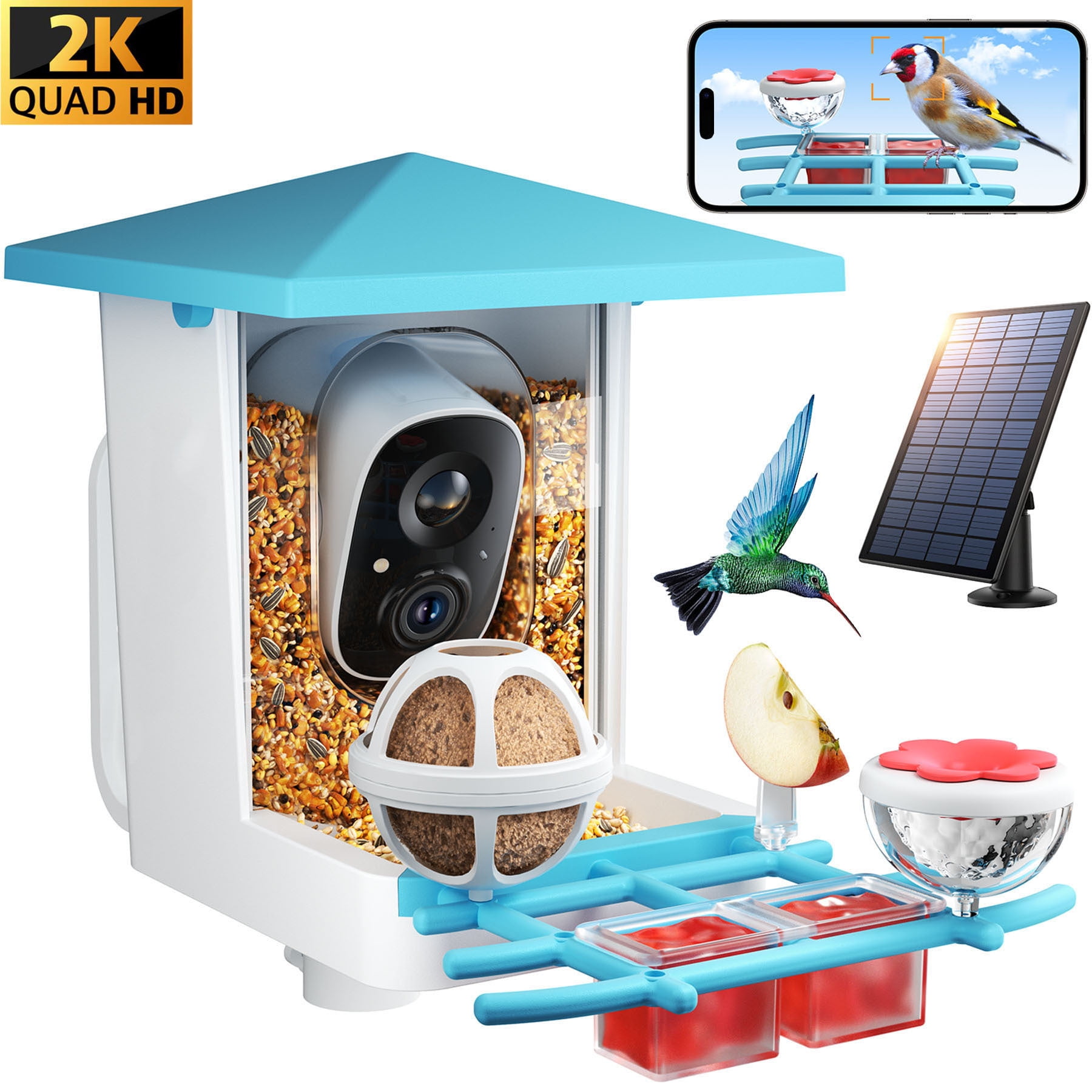 FeelNeedy Smart Bird Feeder with Camera, 2K HD Bird Watching Camera Outdoor with Solar Panel, Auto Capture & AI Identify Bird Species, Ideal Gift for Bird Lovers