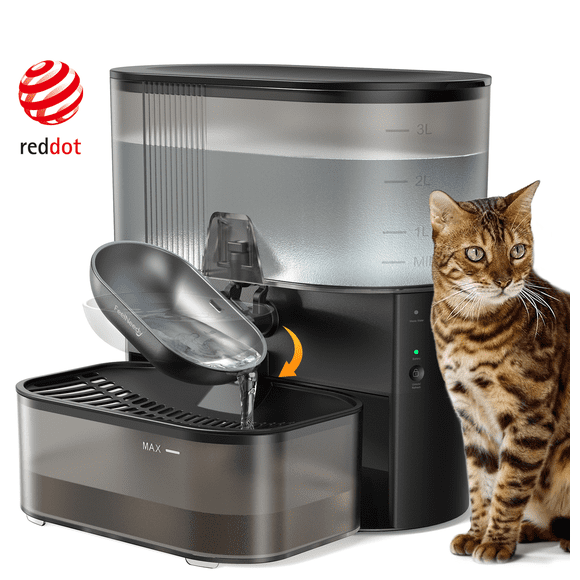 FeelNeedy Smart Pet Water Fountain No Filter Needed, 3.5L/118oz Wireless Cat Water Fountain with Stainless Steel Bowl,Rechargeable Automatic Water Dispenser for Cats and Kitten, Black