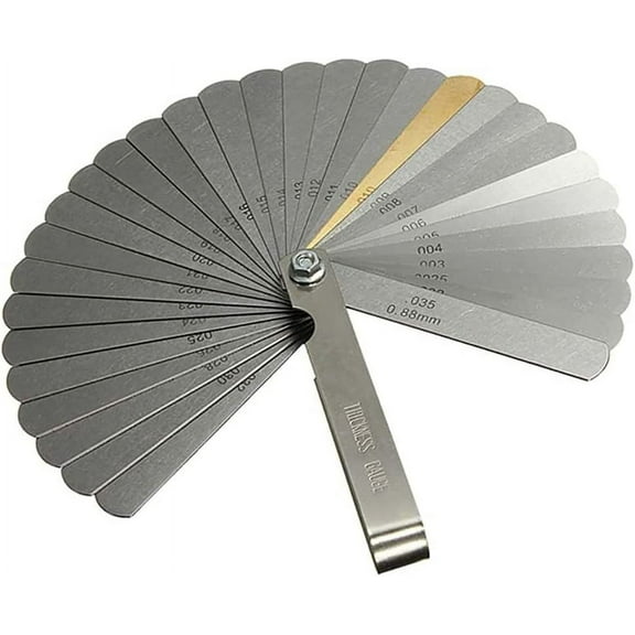 Feeler Gauge, 32 Blade Steel Mechanical Shim Set Ignition Spark Plug Gap Tool Double Marked Metric and Imperial Gap Measuring Tool