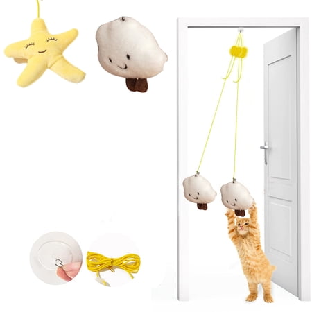 Feelers Cat Feather Toys, Interactive Cat Toys for Indoor Cats, Hanging Cat Toy Door Bouncing Cat Teaser Toys Elastic Rope Natural Feathers Kitten Toys